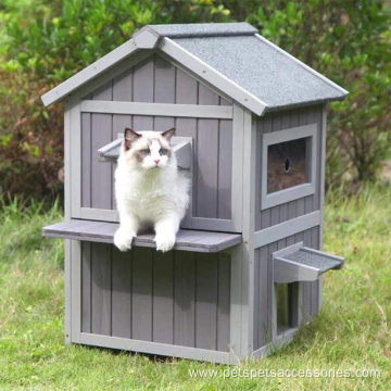 Large Cat House Wooden Cage Waterproof Roof Flaps